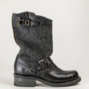 Frye Charcoal Engineer Wool and Leather Moto Boots